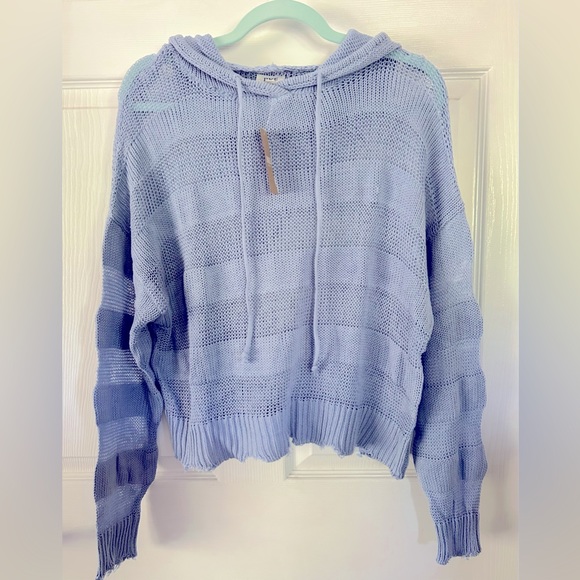 BKE Buckle | Ribbed Open Weave Hooded Sweater | Kentucky Blue - Picture 5 of 8